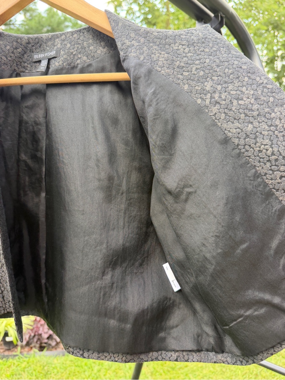 Eileen Fisher XS Silk Blend Textured Open Front Cropped Jacket Short Sleeve Grey - Picture 9 of 13